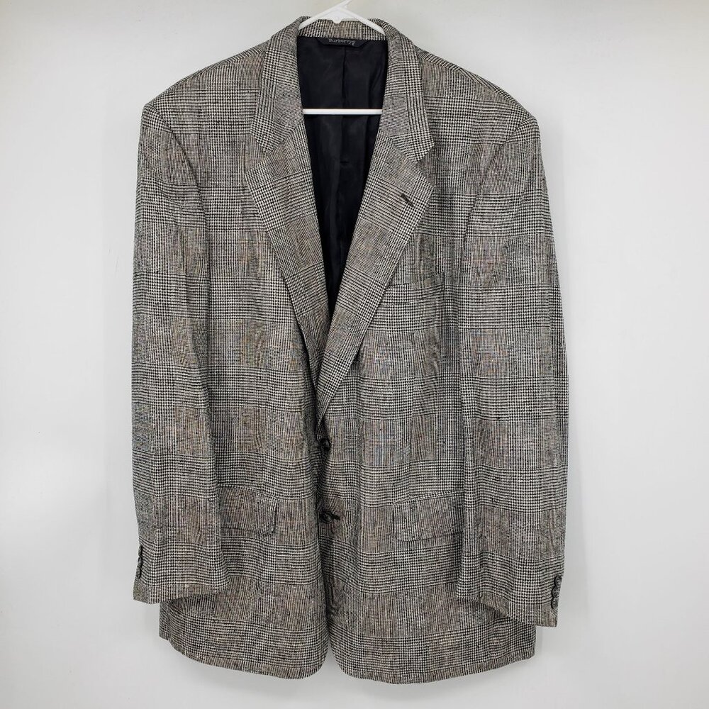 Burberry Saks Fifth Avenue 100% Pure Silk Houndstooth Blazer Suit Jacket